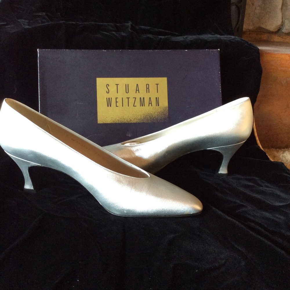 Stewart Weitzman Silver Leather  Evening pump